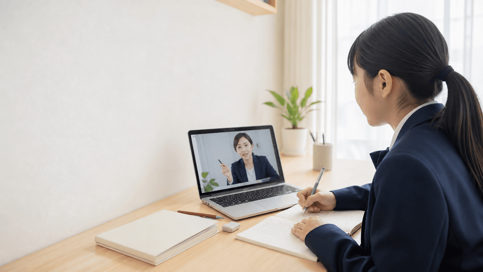 自宅でオンライン個別指導を受ける中学生のイメージ
